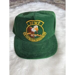RARE VINTAGE MFWP We're Here To Help You Trucker Hat Green SnapBack Hat Flat Bri